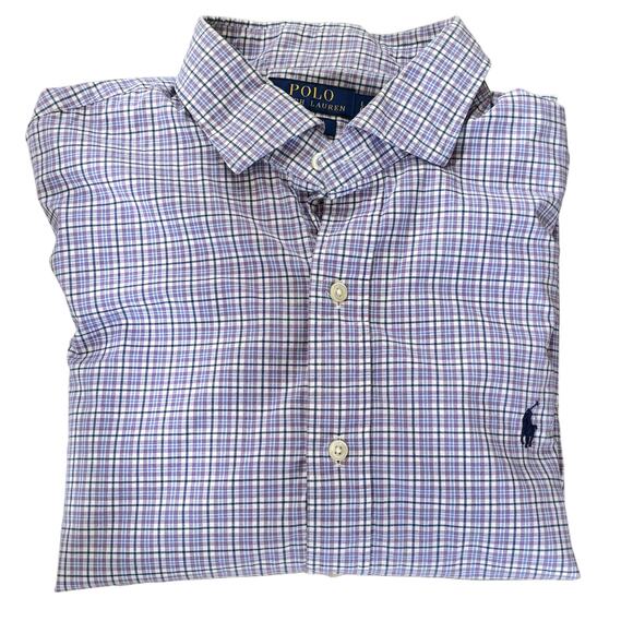 Polo Ralph Lauren Purple & Green Checked Spread Collar Button Down Men’s Large - Picture 1 of 7